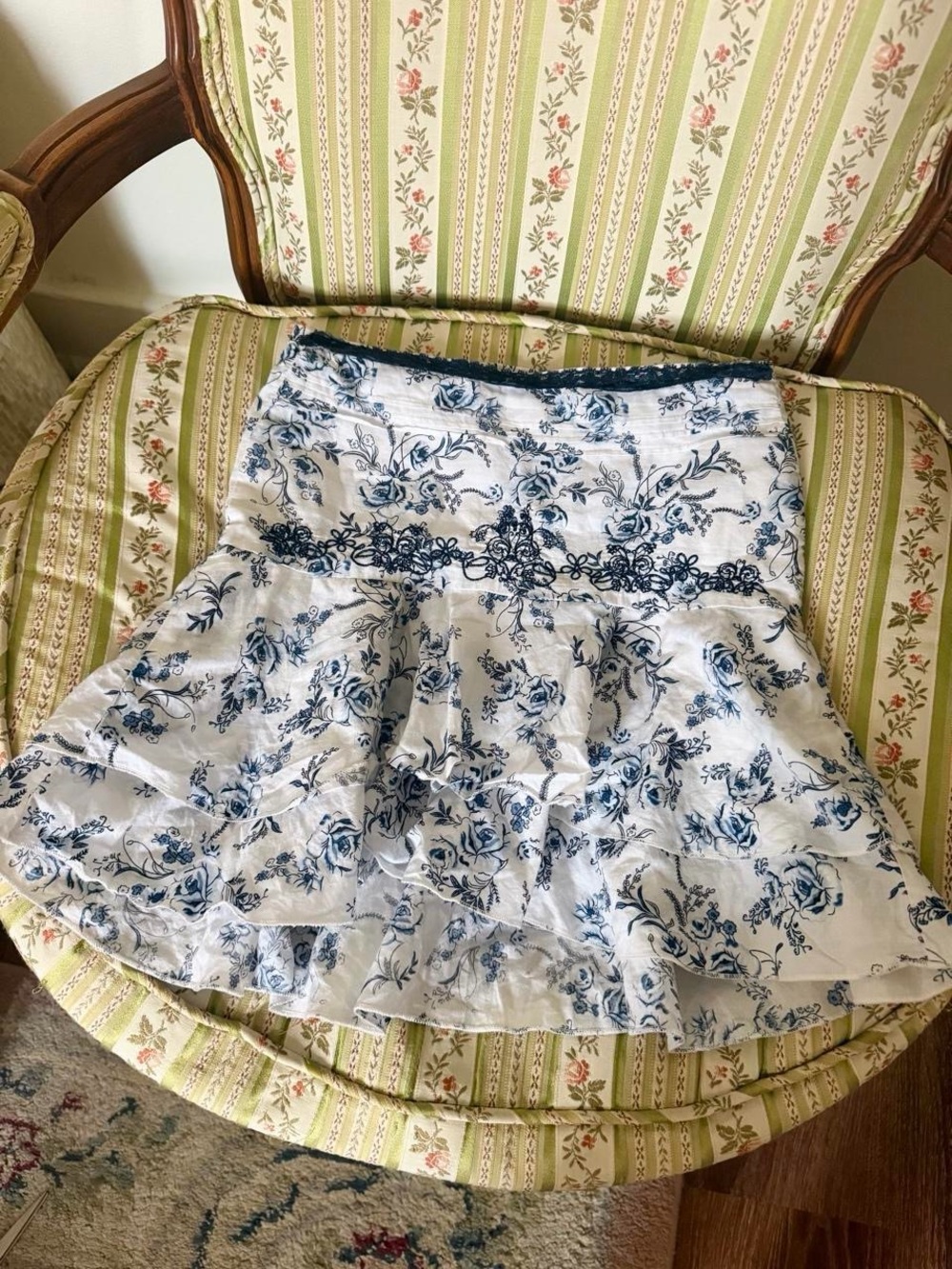 Vintage Y2k Blue and White Toile Cotton Skirt